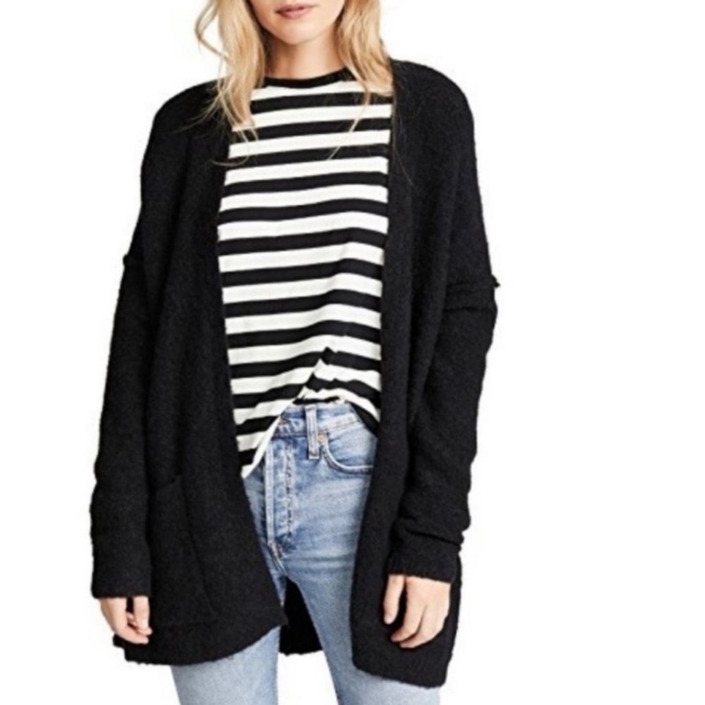 Free People wool mohair black knit open Cardigan Sweater small